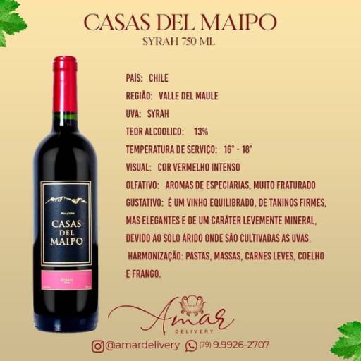 Comprar o produto de Vinha Casas Del Mapio em Vinhos pela empresa Amar Delivery em Aracaju, SE por Solutudo