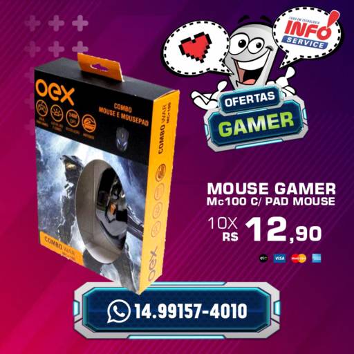 Comprar o produto de Mouse Gamer Mc100 c/ PAD MOUSE em Mouses pela empresa Info Service em São Manuel, SP por Solutudo