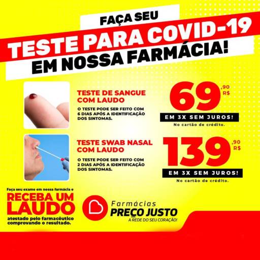 Teste para Covid-19 por Farmácia Preço Justo - Porto Meira