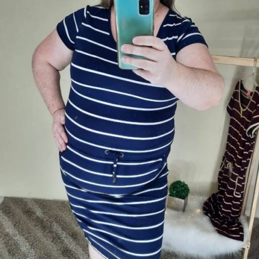 Vestido em Malha Listrado Lu Modas Moda Evangélica por Lú Modas - Moda Evangélica