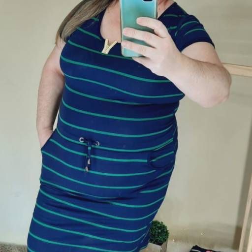 Vestido em Malha Listrado Lu Modas Moda Evangélica por Lú Modas - Moda Evangélica