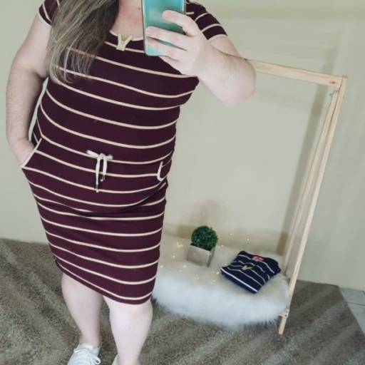 Vestido em Malha Listrado Lu Modas Moda Evangélica por Lú Modas - Moda Evangélica
