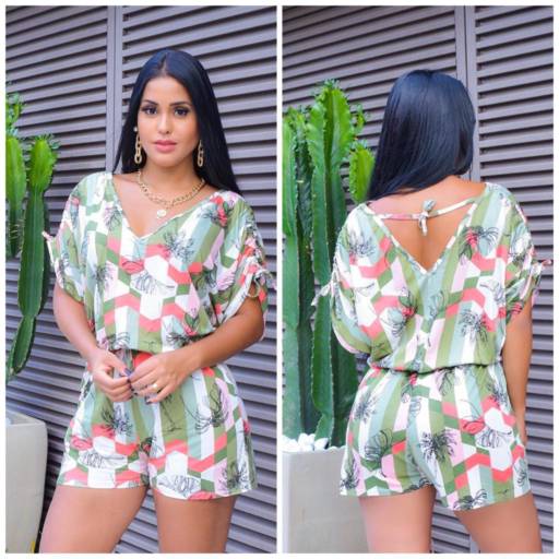 Macaquinho estampado na cor Verde com regulagem nas mangas em Bauru por Meninas Modas e Acessórios 