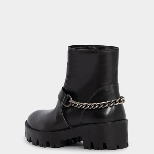Ankle Boot Couro Preto Detalhe Corrente por Constance - Calçados em Bauru