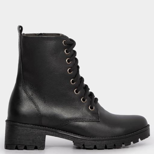 Coturno Couro Preto Salto Baixo por Constance - Calçados em Bauru