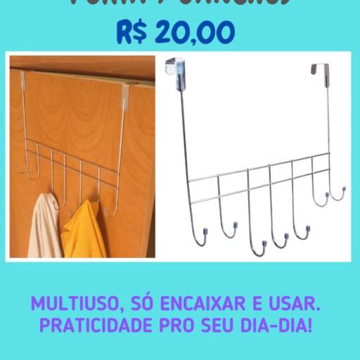 Cabide multiuso para porta 7 ganchos