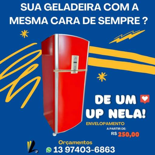 Envelopamento de geladeira a partir de R$ 250,00 por Litoral Adesivos Envelopamento de geladeira a partir de R$ 250,00 por Litoral Adesivos