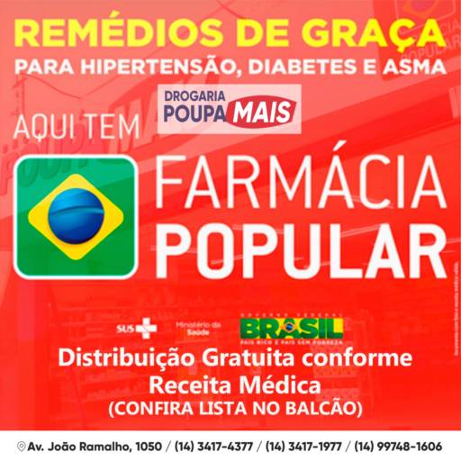 Comprar o produto de Farmácia Popular em Farmácias pela empresa Drogaria Poupa Mais em Marília, SP por Solutudo