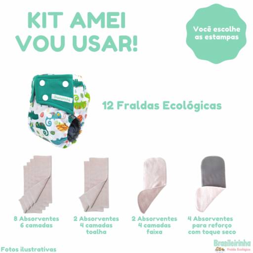 Comprar o produto de Kit amei vou usar em Fraldas pela empresa Brasileirinha Fraldas Ecológicas em Campinas, SP por Solutudo