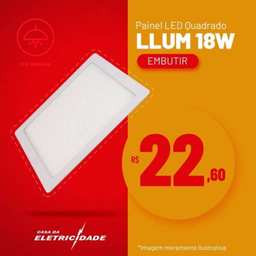 Comprar o produto de Painel LED quadrado LLUM 18W (luz Branca) em Painéis Decorativos pela empresa Casa da Eletricidade em Aracaju, SE por Solutudo