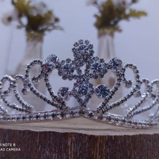 Coroa Prateada Detalhada em Pedras por Aguiar Noivas, Festas e Ternos