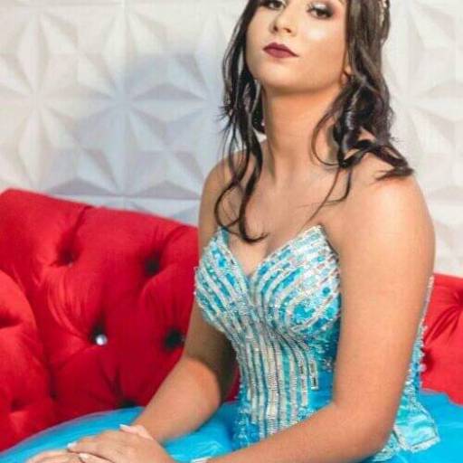 Vestido de Debutante Azul Claro Voal por Aguiar Noivas, Festas e Ternos