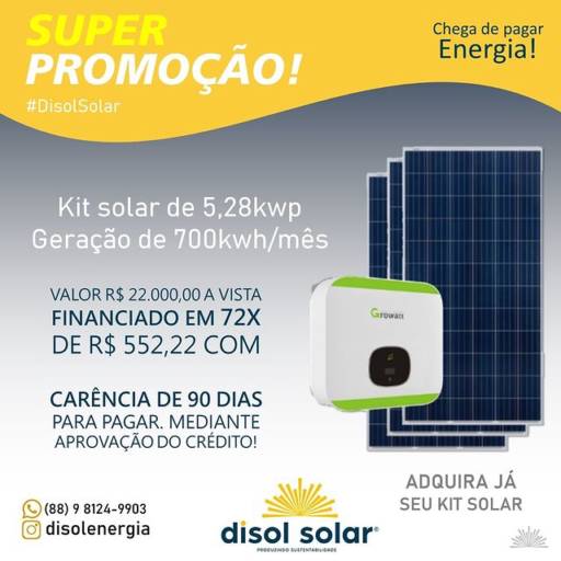 Comprar o produto de Kit de energia solar em Energia Solar pela empresa Disol Energia Solar em Quixadá, CE por Solutudo