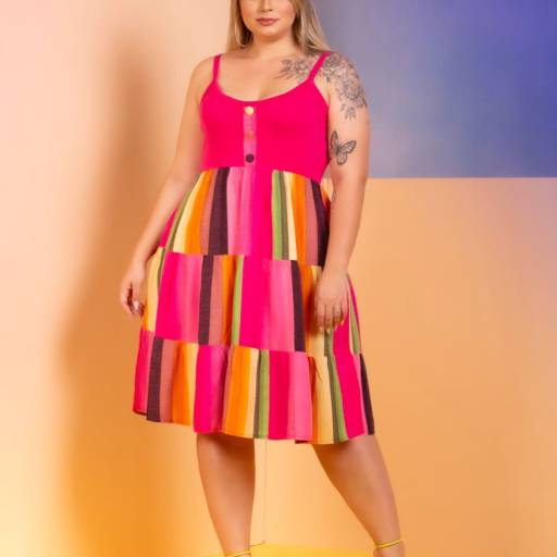 Vestido regata em malha, mais viscose, estampado, três Marias Pink Bauru