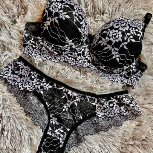 Conjuntos de Lingerie - Preto/branco rendado por SILINGERIES