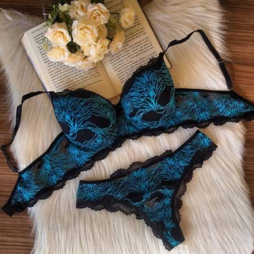 Conjunto de Lingerie - Preto detalhe azul