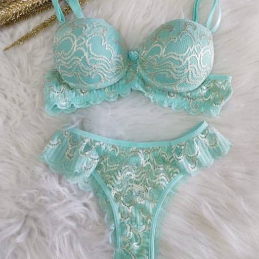 Conjunto de Lingerie - Azul bebê detalhe branco