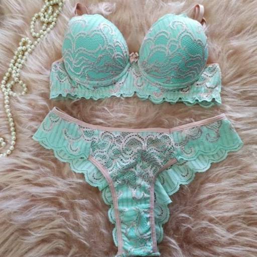 Conjunto de Lingerie - Azul bebê detalhe branco por SILINGERIES