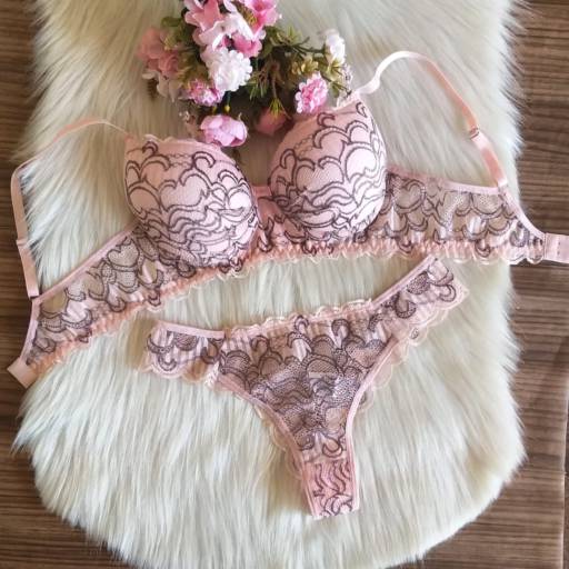 Conjuntos de Lingerie - Rosa detalhe preto