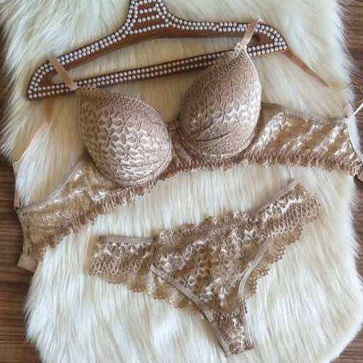 Conjunto de Lingerie - Bege rendado