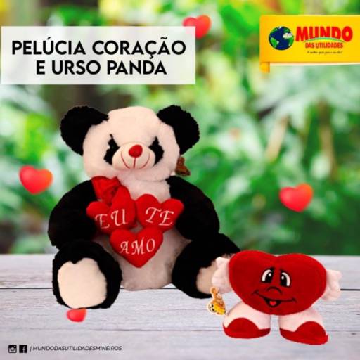 Pelúcia coração e urso panda por Mundo das Utilidades - Loja 01