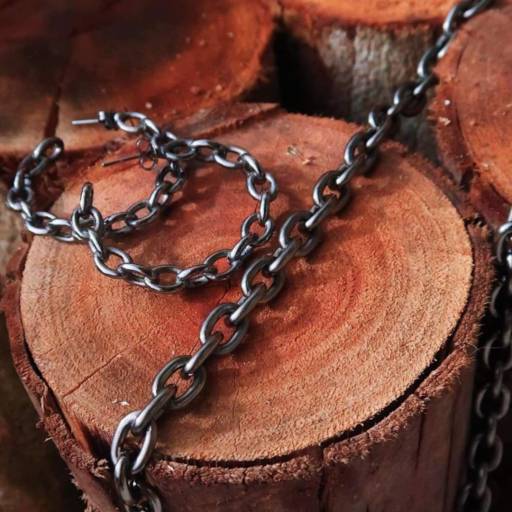 Pulseira e Colar Corrente (Preta) Bauru por Mixx Refúgio Acessórios