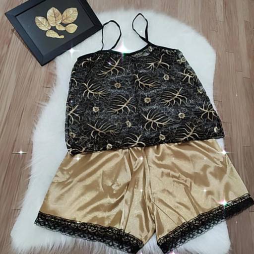 Pijama estampado com short bege em Bauru por Mixx Refúgio Acessórios