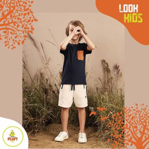 Conjunto em meia malha e bermuda moletom por Pluft Kids Moda Infantil