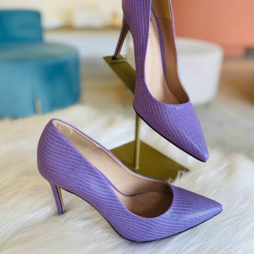 Scarpin Couro Croco Lavanda