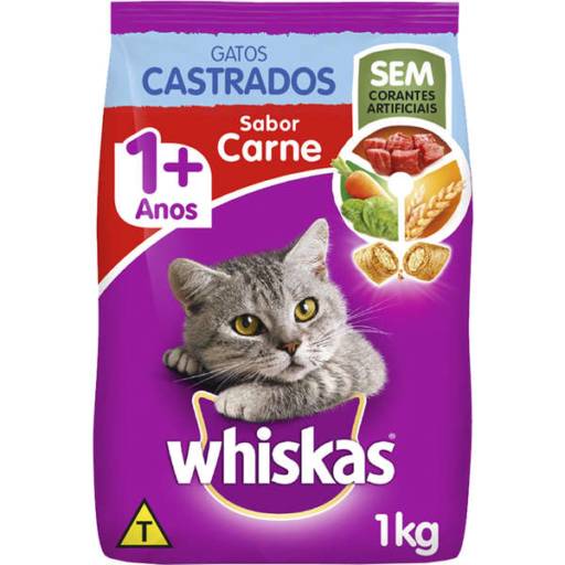 Comprar o produto de Ração Whiskas Carne para Gatos Adultos Castrados em Ração para Gatos pela empresa Casa Pet Shop JN em Foz do Iguaçu, PR por Solutudo