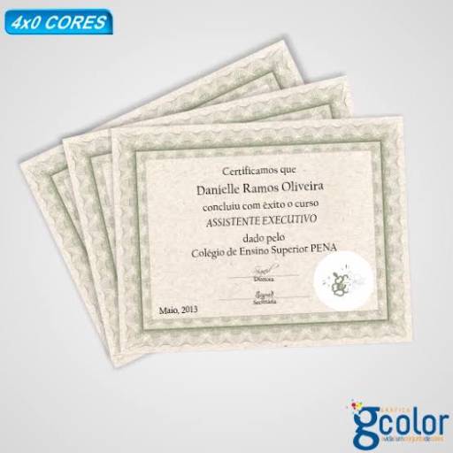 Certificado medida 30 x 21 cm em São José do Rio Preto, SP por Public Gráfica e Brindes