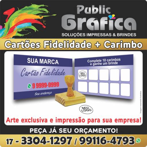 Cartão fidelidade verniz total medida 8.8x 4.9 cm em São José do Rio Preto, SP por Public Gráfica e Brindes
