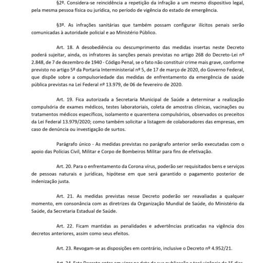 Decreto 4.990 ONDA VERDE de 25 de janeiro de 2022 por Prefeitura Municipal de Leopoldina-MG