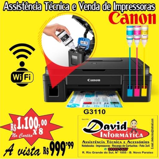 Impressora com bulk Multifuncional Canon tanque G3110 Wifi - Aracaju em Aracaju, SE por David Informática