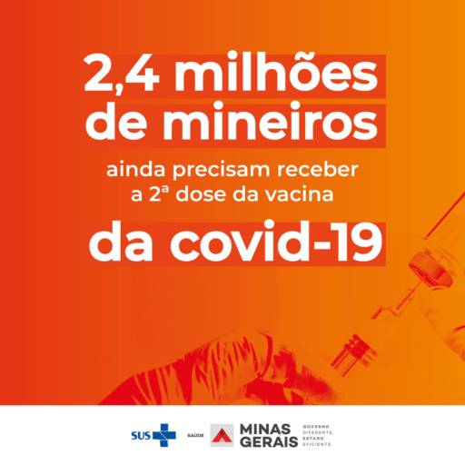 Em Minas Gerais, 2.393.003 adolescentes e adultos – com 12 anos ou mais – ainda não retornaram para receber a 2ª dose da vacina contra covid-19