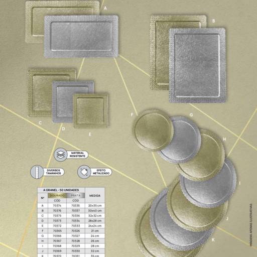 Bandeja Cakeboard Retangular Ouro em Bauru, SP por Renata Embalagens