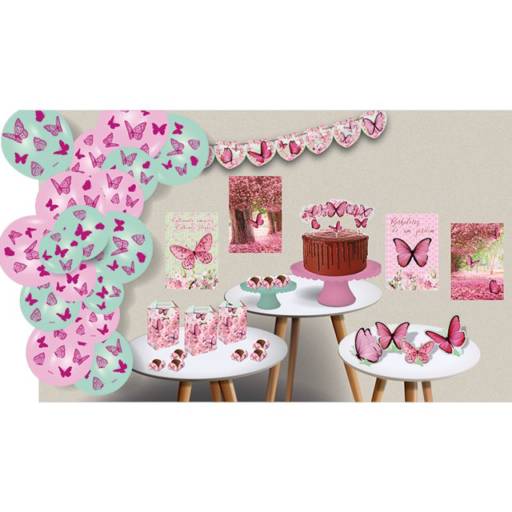 Kit Só Um Bolinho Jardim das Borboletas 89 Peças - Festcolor por Renata Embalagens