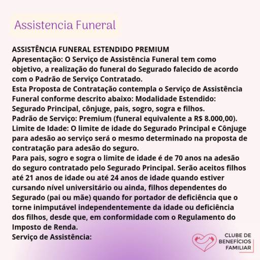 Assistência Funeral por Clube de Benefícios Familiar 