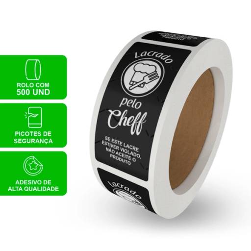 Comprar o produto de Etiqueta lacre de segurança cheff preta - rolo com 500 unidades em Etiquetas e Tags pela empresa Renata Embalagens em Bauru, SP por Solutudo