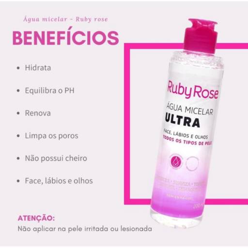 Água Micelar Ultra 200ml – Ruby Rose por apenas R$18.99 por DROGARIA REDE VEREDAS - FARMÁCIA EM DIVINÓPOLIS