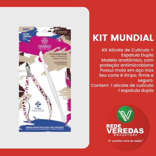 Kit Mundial - Alicate de Cutícula + Espátula Dupla por DROGARIA REDE VEREDAS - FARMÁCIA EM DIVINÓPOLIS