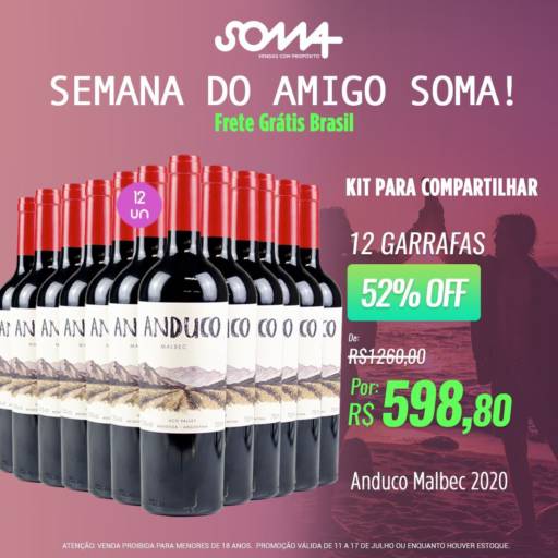 Vinho Tinto Anduco Malbec 2020 | 12 Garrafas de Vinho