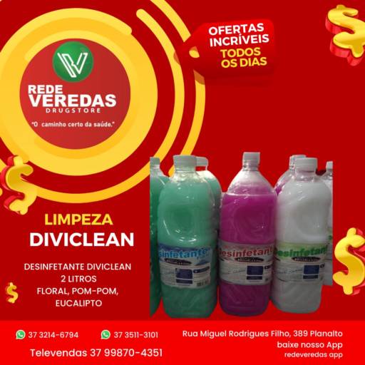 Desinfetante Diviclean por DROGARIA REDE VEREDAS - FARMÁCIA EM DIVINÓPOLIS