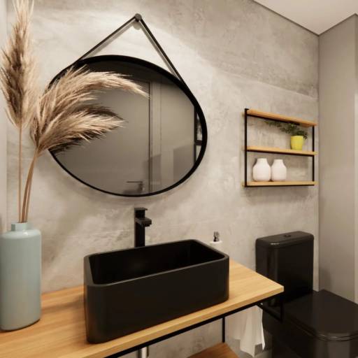 Projeto de lavabo dos sonhos, no estilo industrial contemporâneo. Simples e bonito. 
