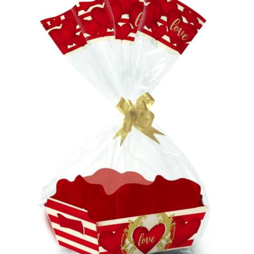 Cesta vermelha e dourado para dia dos namorados em Bauru