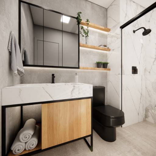 Projeto para Banheiros em Ninho Verde II Eco Residence, SP por Studio Amarelo Arquitetura