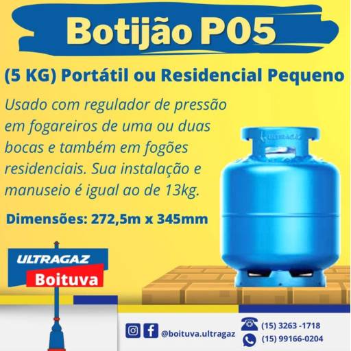 Comprar o produto de Botijão P05 em Gás pela empresa Ultragaz Boituva Matriz em Boituva, SP por Solutudo