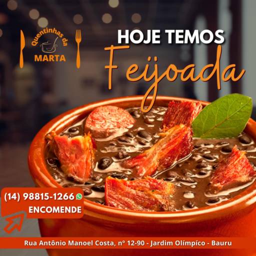 Comprar o produto de TODA QUARTA TEMOS FEIJOADA em Marmitex pela empresa Quentinhas da Marta em Bauru, SP por Solutudo