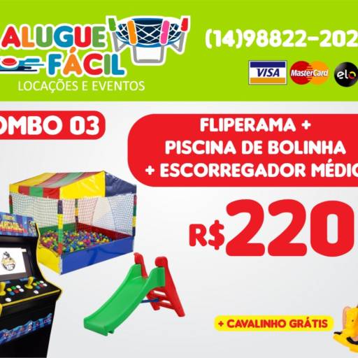 Comprar o produto de Combo 03 em Brinquedos e Hobbies pela empresa Alugue Fácil - Aluguel de Brinquedos em Botucatu, SP por Solutudo