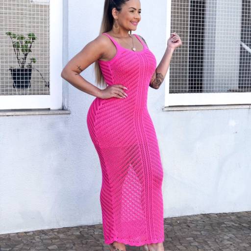 Vestido Longo Pink de Crochê em Bauru